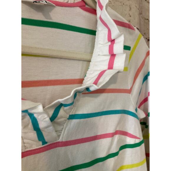 Crown & Ivy Shirt Women's Petite Medium Multicolor Rainbow Striped Ruffle V Neck - Picture 13 of 13